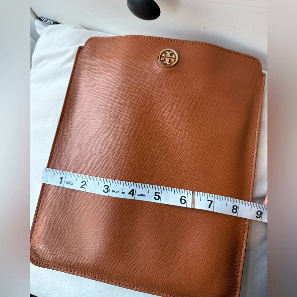 Tory Burch Brown Leather Tablet iPad Sleeve Case Logo